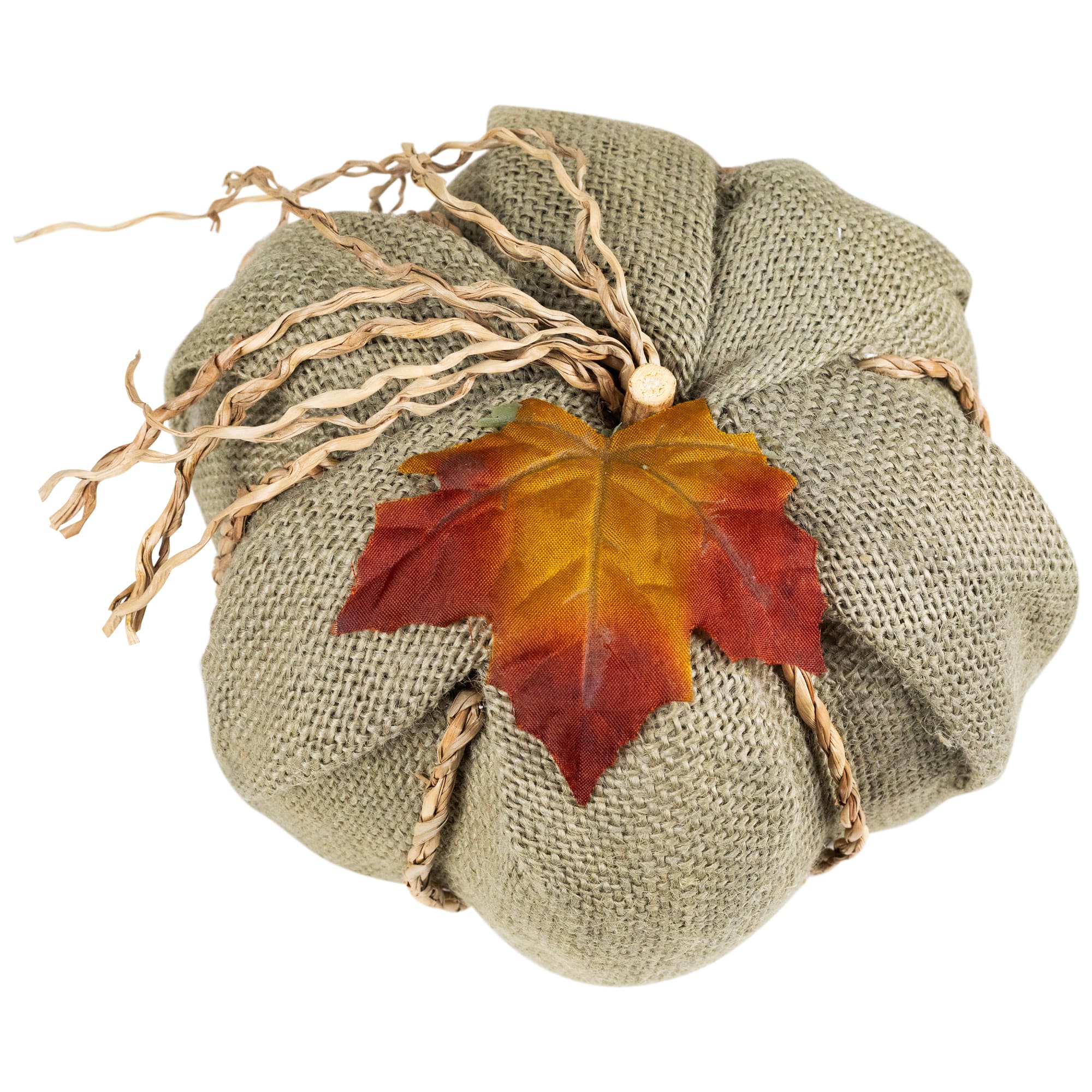 7" Green Burlap Autumn Harvest Tabletop Pumpkin